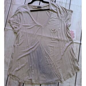 Mind Code Womens 3XL Taupe V-Neck Short Sleeve Pocket Tee Flowy T-Shirt Top